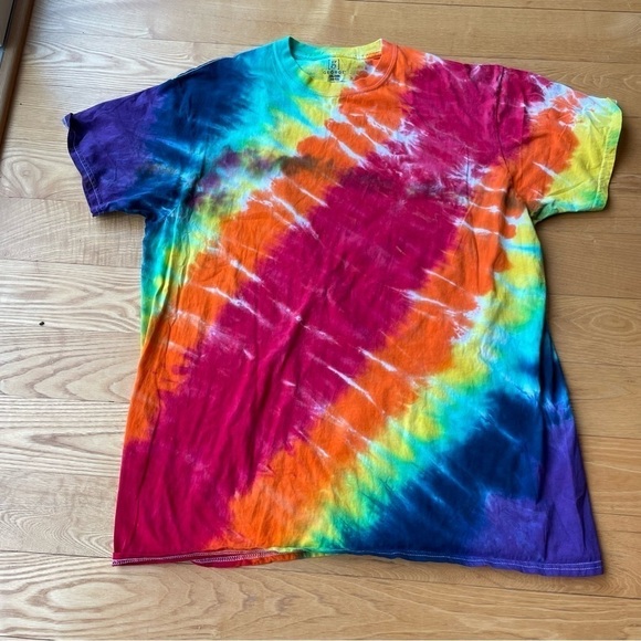 tie dye pride flag diagonal stripe short sleeve tee unisex 2XL crew neck - Picture 2 of 5
